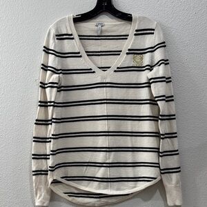 Loewe Cream and Black Striped V-Neck Top